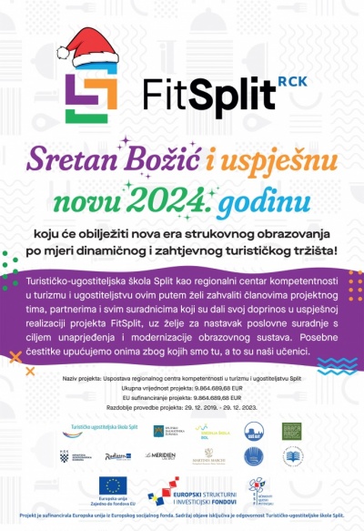 Sretan Božić i uspješnu novu 2024. godinu koju će obilježiti nova era strukovnog obrazovanja po mjeri dinamičnog i zahtjevnog turističkog tržišta!